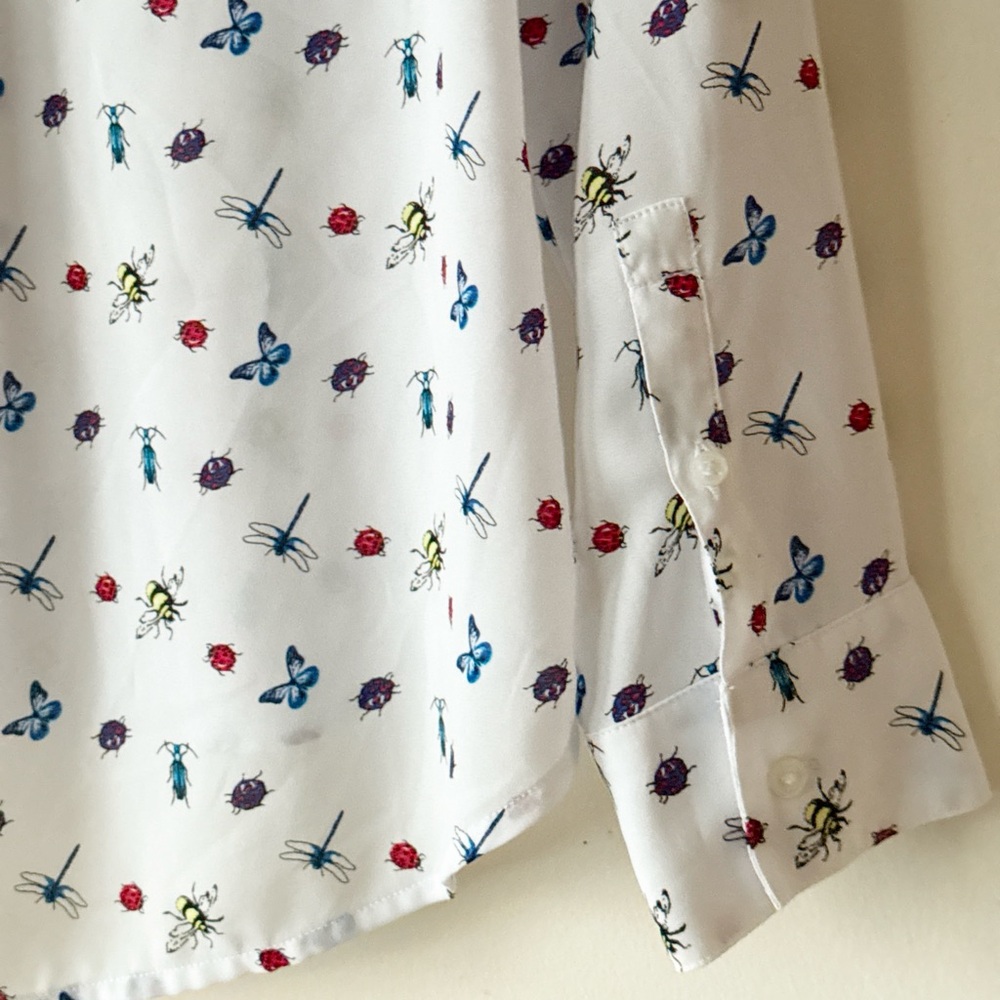 Express Portofino Whimsical Twee Insect Print Blouse White Colorful Print Size S - Picture 10 of 12